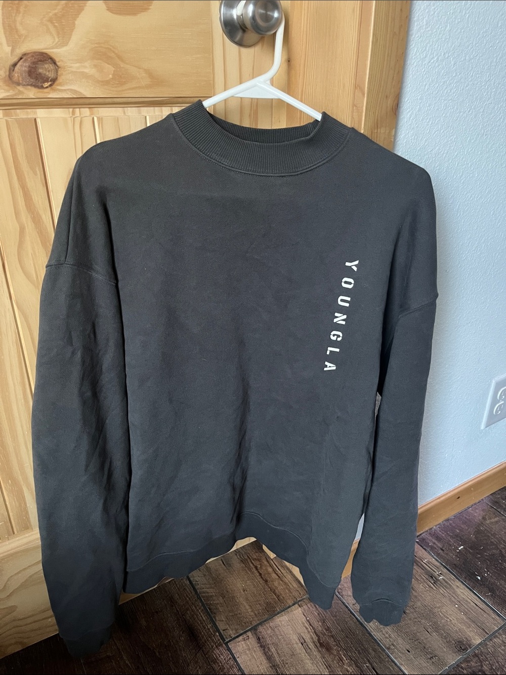 YoungLA Black Crewneck Sweatshirt with Vertical Logo
